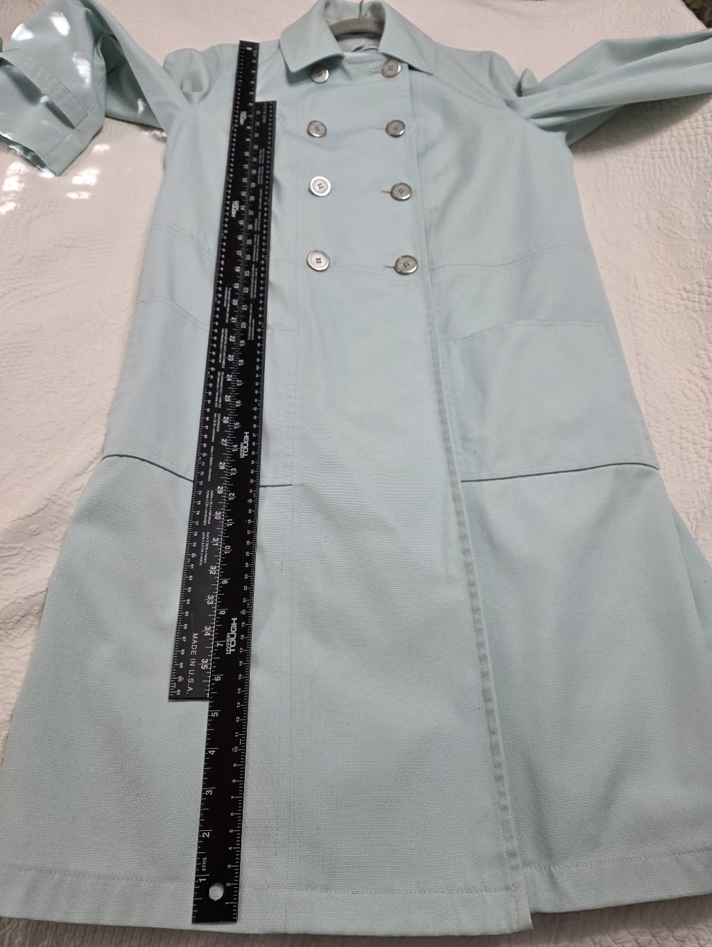 AQUA BLUE VINTAGE TRENCH COAT MISTY HARBOR LABEL "Wearing Good Health" - Picture 16 of 17
